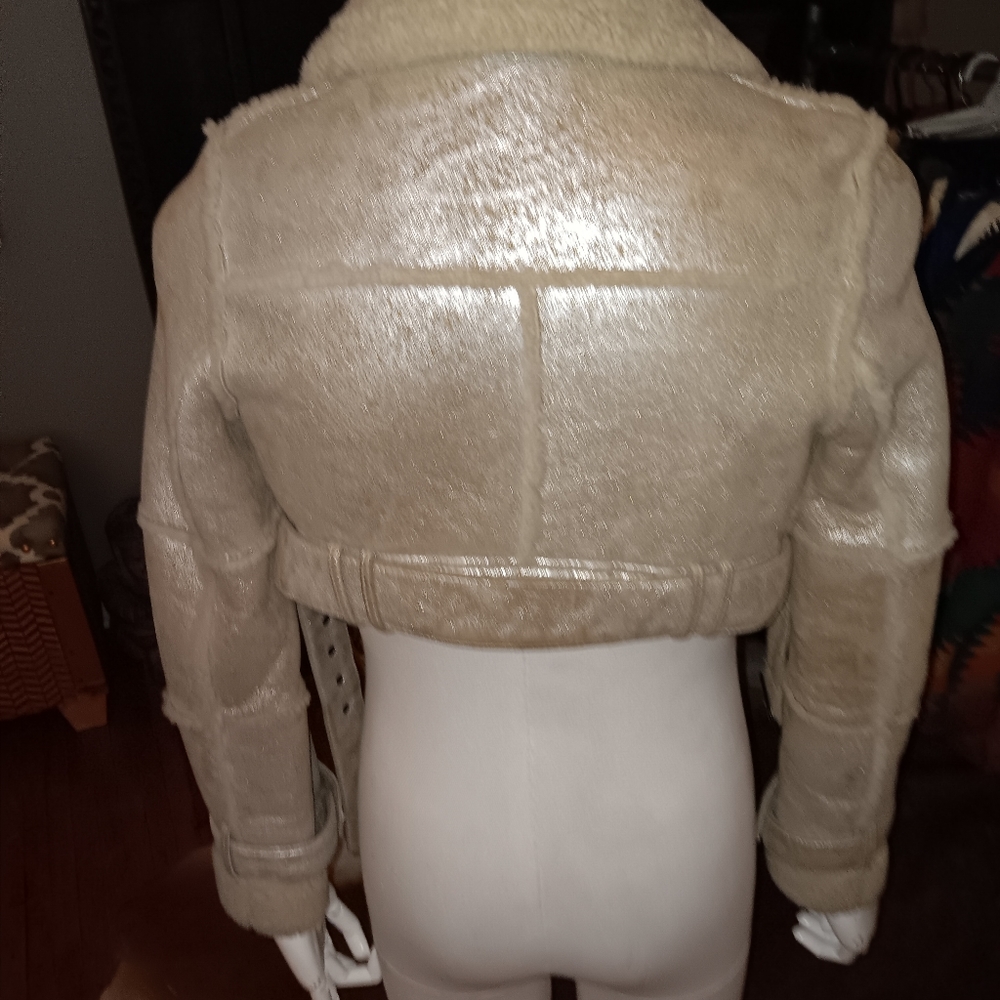 Shearling Jacket,Cropped Motorcycle Style Jacket. - image 3